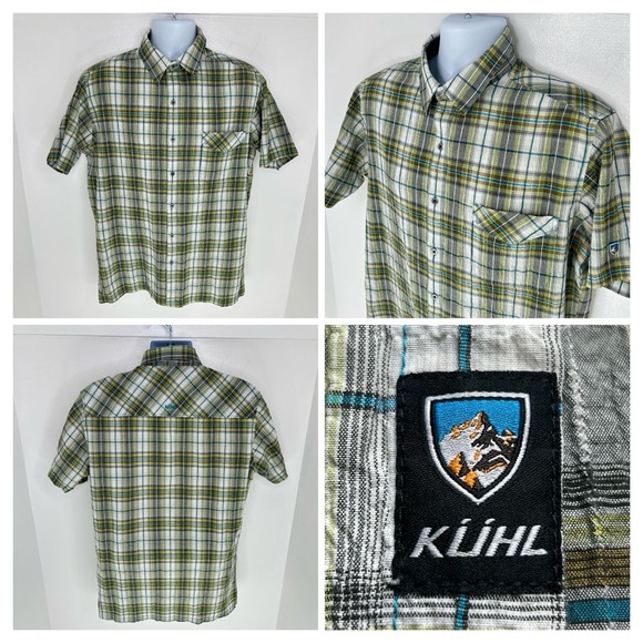 Kuhl Other - Kuhl Green Plaid Seersucker Button Down Shirt Large Hiking Fishing Outdoors Gorp